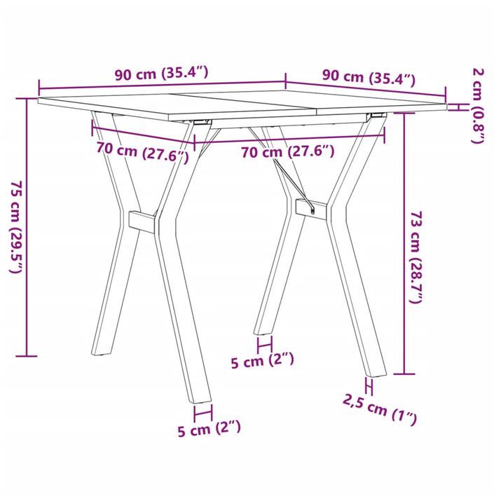 Table à manger cadre en Y 90x90x75 cm bois de pin massif fonte - Photo n°10