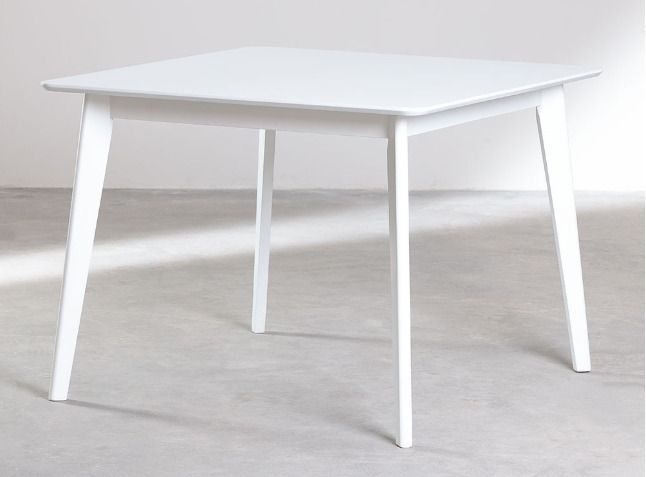 Table à manger carrée bois d'hévéa blanc Kise 100 cm - Photo n°2