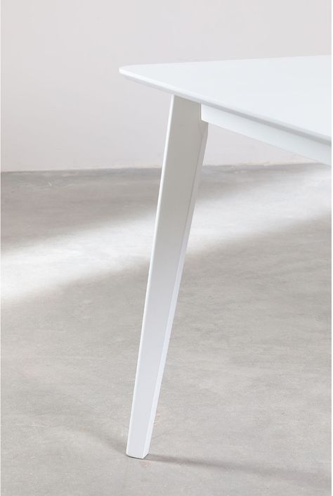 Table à manger carrée bois d'hévéa blanc Kise 100 cm - Photo n°5