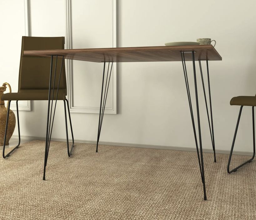 Table à manger carrée bois marron et pieds en forme d'épingles acier noir Kizone 90 cm - Photo n°4