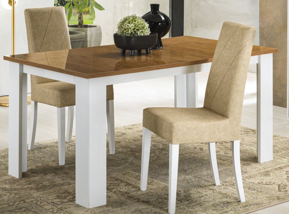 Table à manger carrée bois Oak et blanc brillant Sting 120 cm - Photo n°3