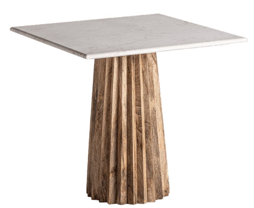 Table à manger carrée bois plissé et marbre 80 cm José Manuel Ferrero d’Estudi - Photo n°1