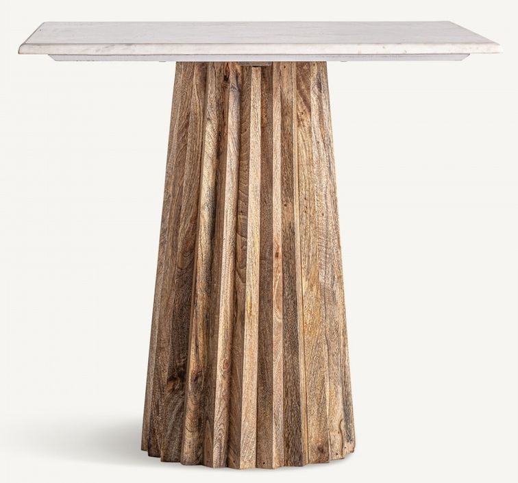 Table à manger carrée bois plissé et marbre 80 cm José Manuel Ferrero d’Estudi - Photo n°2