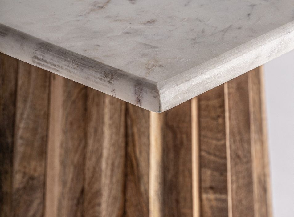 Table à manger carrée bois plissé et marbre 80 cm José Manuel Ferrero d’Estudi - Photo n°3