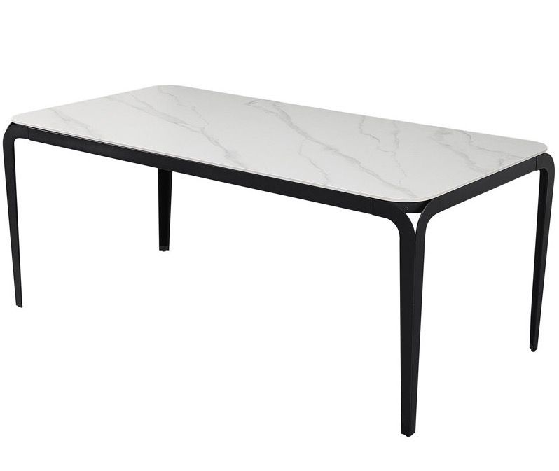 Table à manger céramique effet marbre blanc et pieds métal noir Boxer L 180 cm - Photo n°1