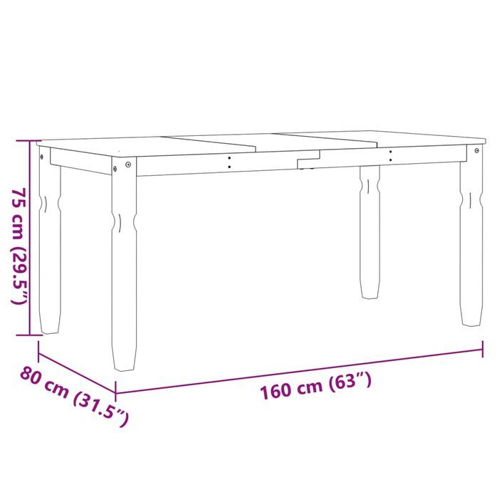 Table à manger Corona 160x80x75 cm bois massif de pin - Photo n°8