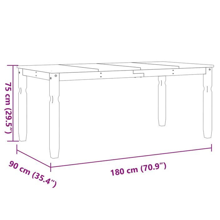 Table à manger Corona 180x90x75 cm bois massif de pin - Photo n°8