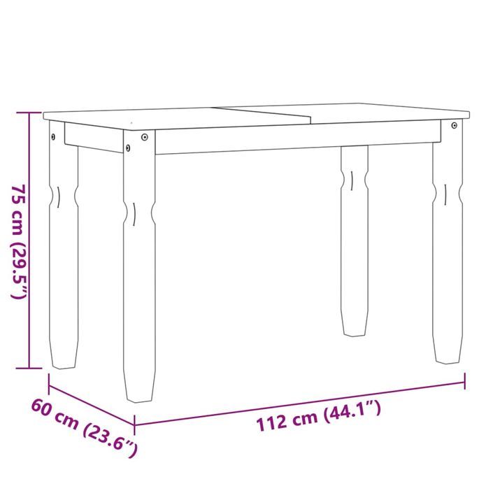 Table à manger Corona gris 112x60x75 cm bois massif de pin - Photo n°8