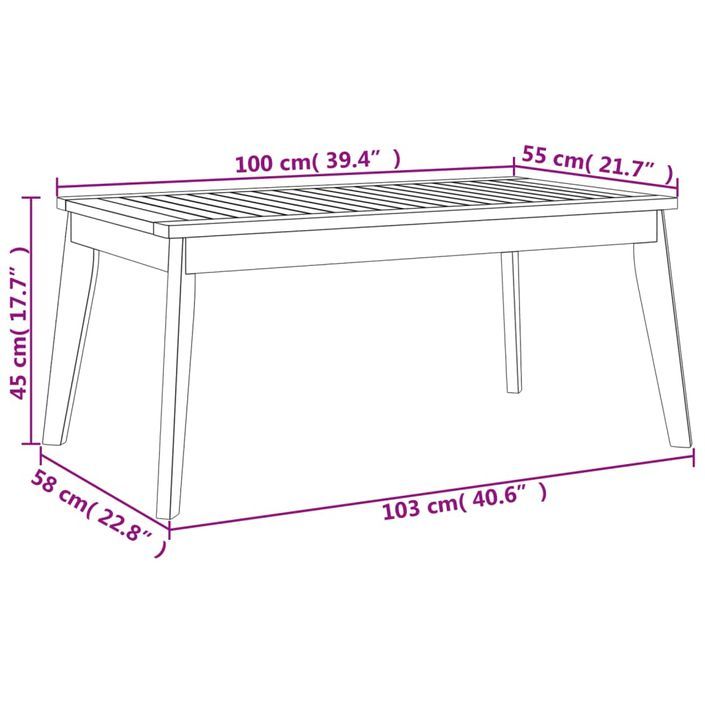 Table à manger de jardin 100x55x45 cm bois massif d'acacia - Photo n°9