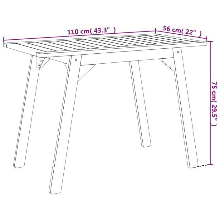 Table à manger de jardin 110x56x75 cm bois massif d'acacia - Photo n°10