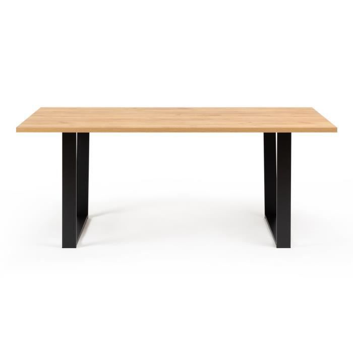 Table a manger - Décor chene - Pieds en métal noir - L 180 x P 85 x H 74,5 cm - INDUSTRY - Photo n°2