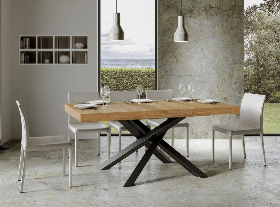 Table à manger design chêne clair et pieds entrelacés anthracite 180 cm Artemis - Photo n°2
