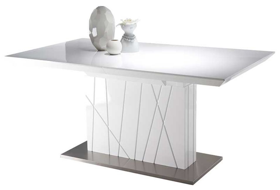 Table à manger design extensible blanc laqué et pieds acier blanc Cesar 160 à 220 cm - Photo n°4