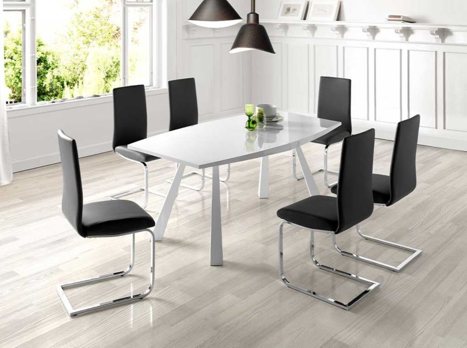 Table à manger design extensible blanc laqué et pieds acier blanc Siroka 180 à 230 cm - Photo n°3