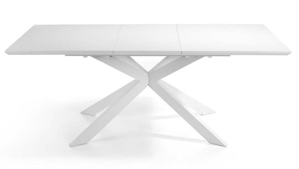 Table à manger design extensible blanc mat et pieds métal blanc Reina 160 à 210 cm - Photo n°4