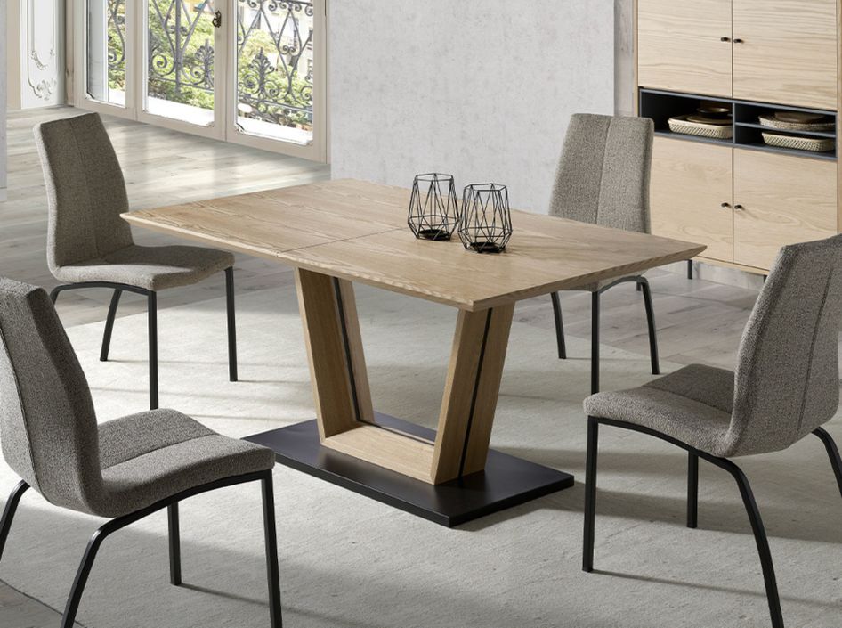 Table à manger design extensible bois de chêne et métal noir Tirano 150 à 190 cm - Photo n°5
