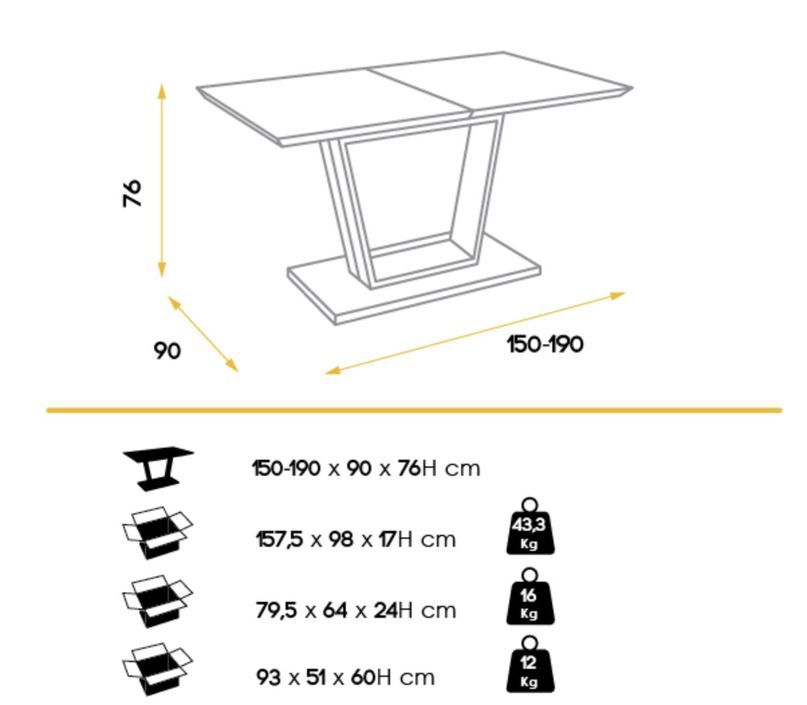 Table à manger design extensible bois de chêne et métal noir Tirano 150 à 190 cm - Photo n°7