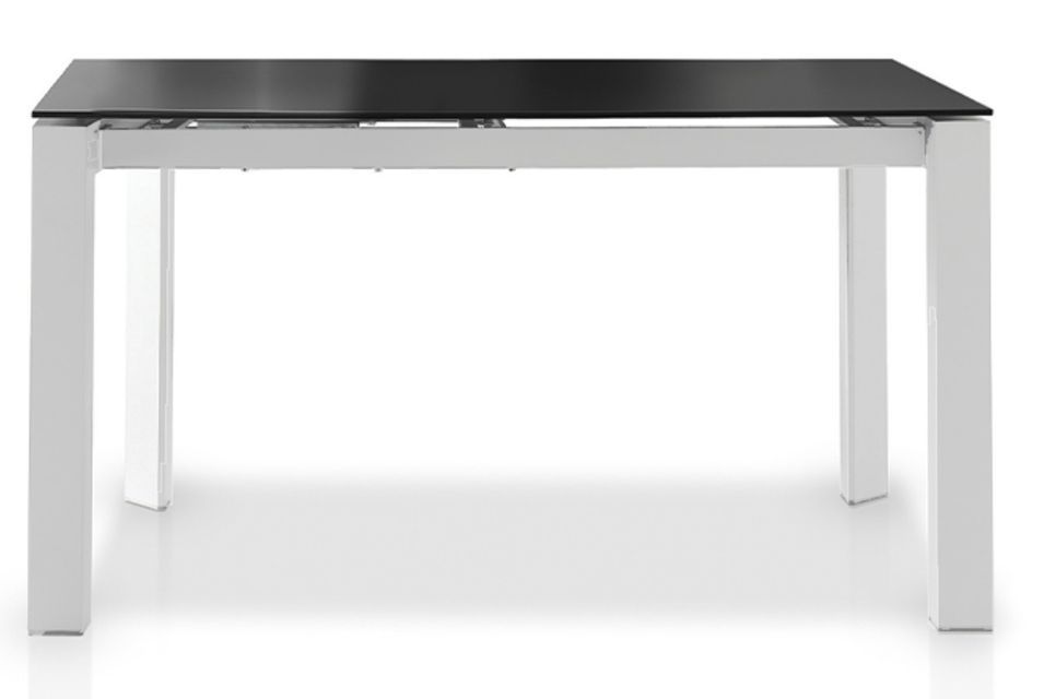 Table à manger design extensible verre teinté noir et pieds métal blanc Mikale 140 à 190 cm - Photo n°1