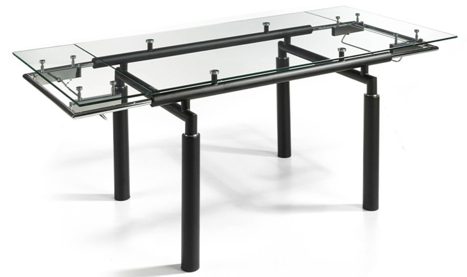 Table à manger design extensible verre transparent et pieds métal noir Stramo 140 à 200 cm - Photo n°4