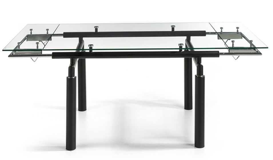 Table à manger design extensible verre transparent et pieds métal noir Stramo 140 à 200 cm - Photo n°5