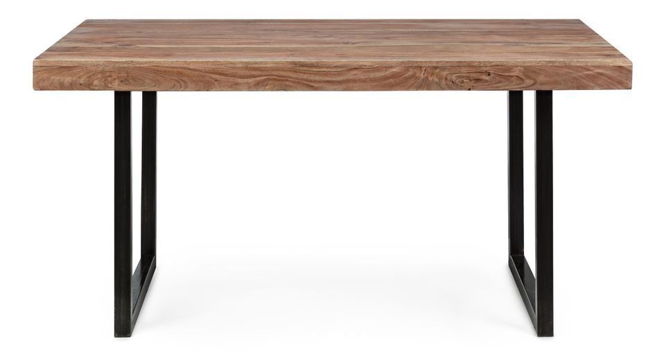 Table à manger en bois clair d'acacia vernis mat et pieds acier noir Makune 160 cm - Photo n°2