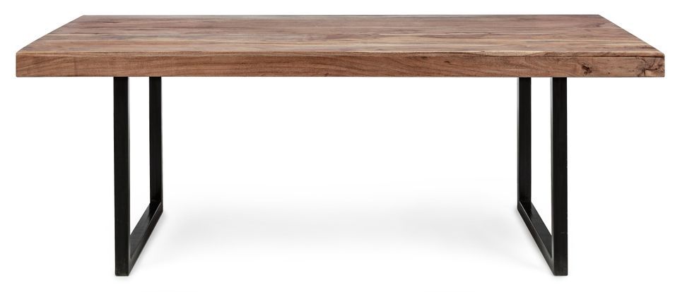 Table à manger en bois clair d'acacia vernis mat et pieds acier noir Makune 200 cm - Photo n°2