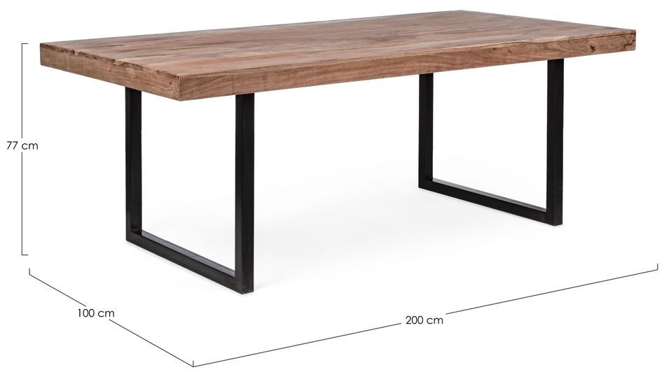 Table à manger en bois clair d'acacia vernis mat et pieds acier noir Makune 200 cm - Photo n°4