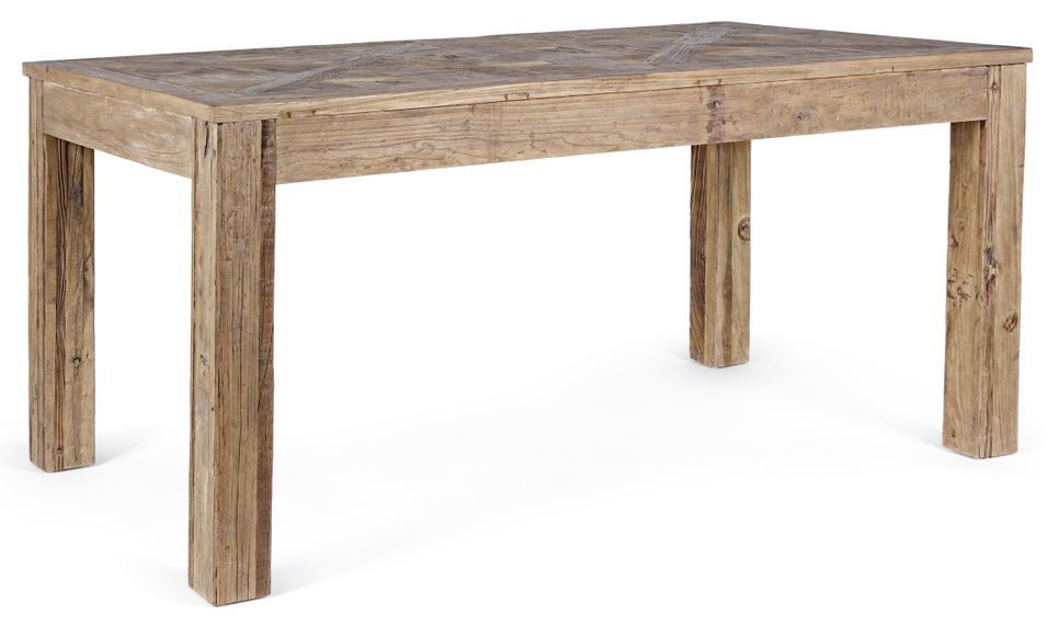 Table à manger en bois d'orme avec plateau effet parquet vieilli Kaira - Photo n°1