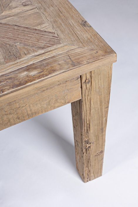 Table à manger en bois d'orme avec plateau effet parquet vieilli Kaira - Photo n°5