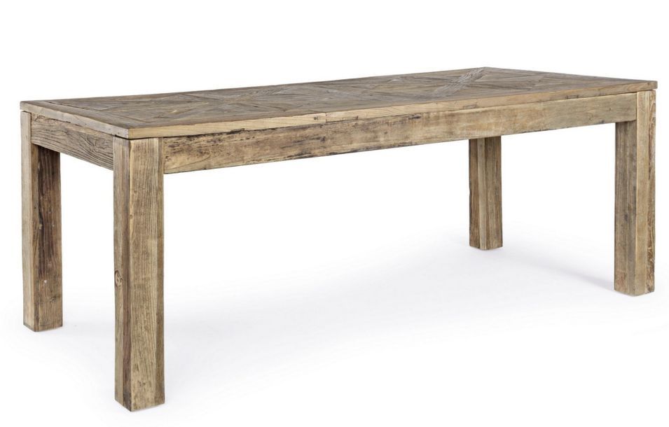 Table à manger en bois d'orme avec plateau effet parquet vieilli Kaira - Photo n°7