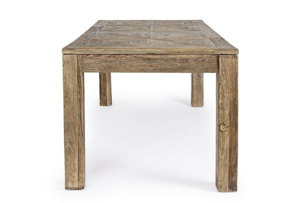 Table à manger en bois d'orme avec plateau effet parquet vieilli Kaira - Photo n°10