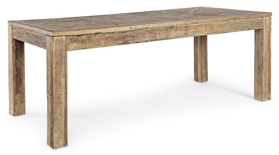 Table à manger en bois d'orme avec plateau effet parquet vieilli Kaira - Photo n°1