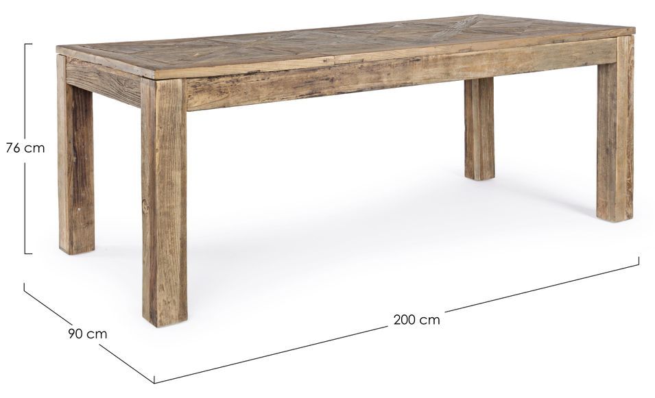 Table à manger en bois d'orme avec plateau effet parquet vieilli Kaira - Photo n°5