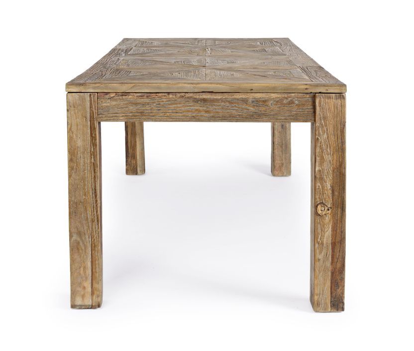 Table à manger en bois d'orme avec plateau effet parquet vieilli Kaira - Photo n°3