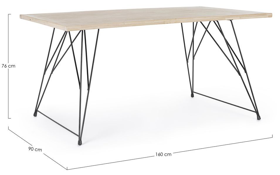 Table à manger en bois de l'hévéa blanchi et pieds acier noir Dino 160 cm - Photo n°6