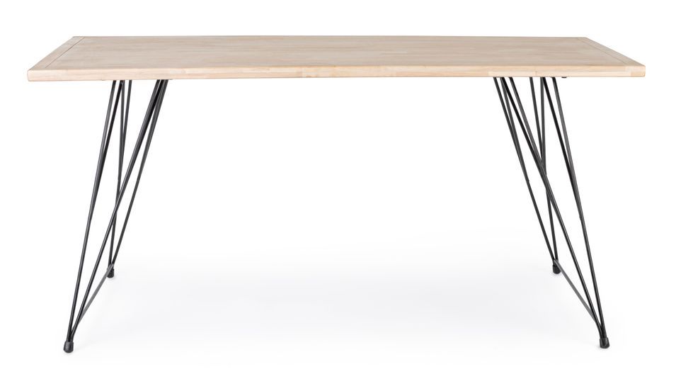 Table à manger en bois de l'hévéa blanchi et pieds acier noir Dino 160 cm - Photo n°2