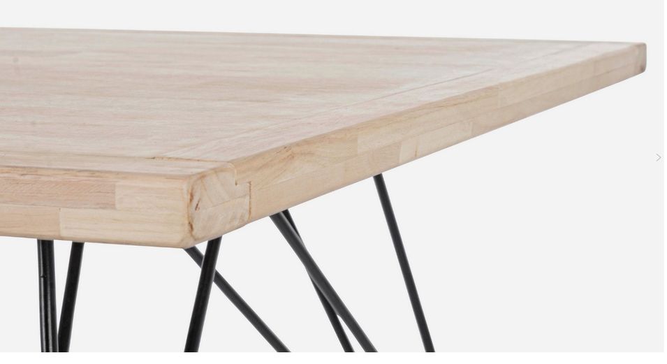 Table à manger en bois de l'hévéa blanchi et pieds acier noir Dino 160 cm - Photo n°4