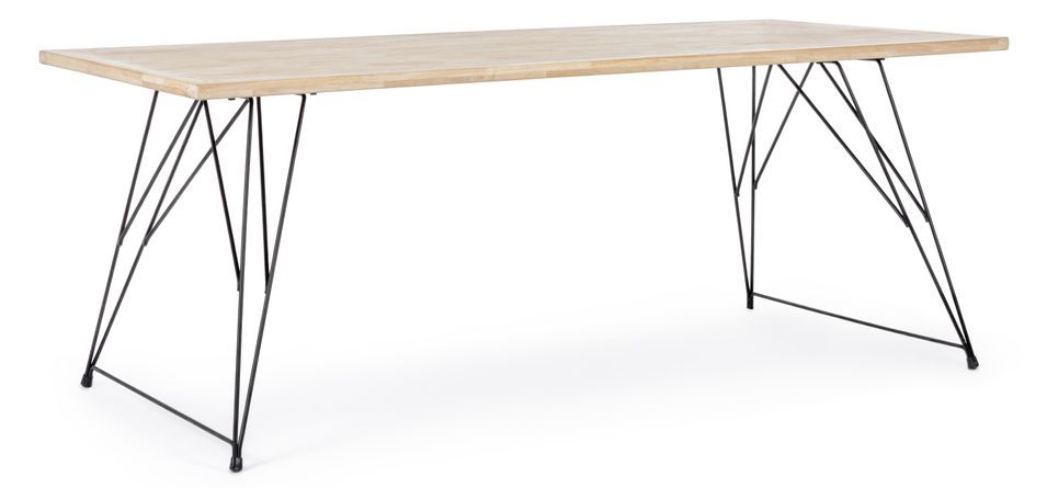 Table à manger en bois de l'hévéa blanchi et pieds acier noir Dino 200 cm - Photo n°1