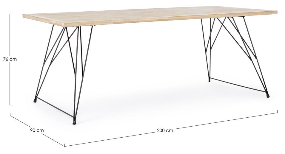 Table à manger en bois de l'hévéa blanchi et pieds acier noir Dino 200 cm - Photo n°4