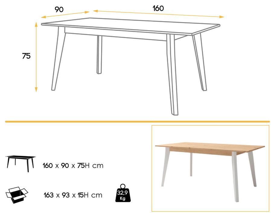 Table à manger en bois chêne clair et pieds bois blanc Kalieto 160 cm - Photo n°5