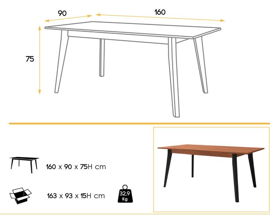 Table à manger en bois marron et pieds bois noir Kalieto 160 cm - Photo n°5