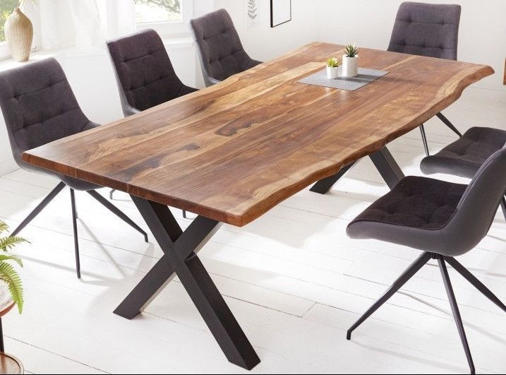 Table à manger en bois massif foncé et pieds métal noir Amazone L 220 cm - Photo n°2