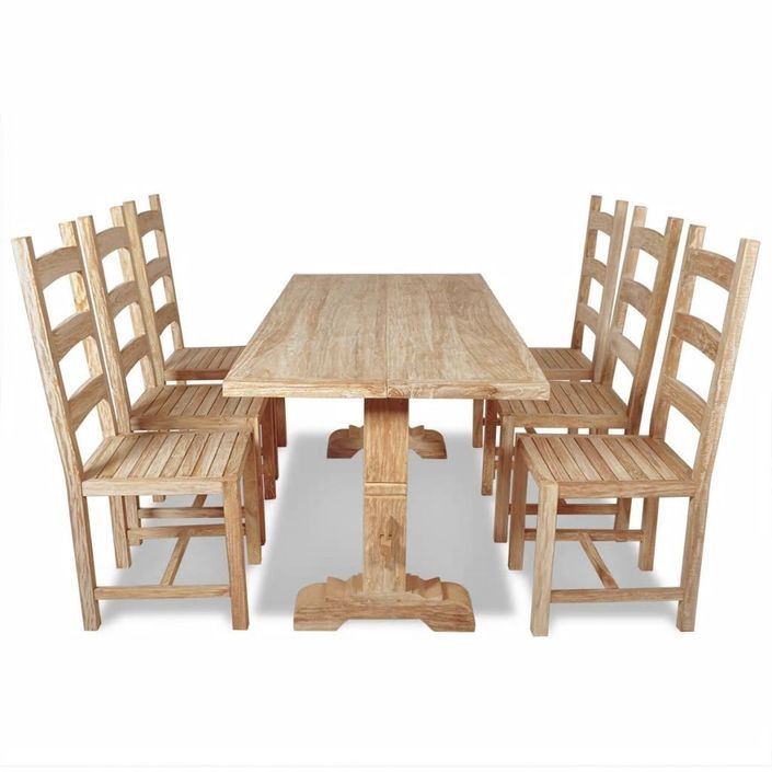 Table à manger et 6 chaises teck blanchi Jarko - Photo n°2