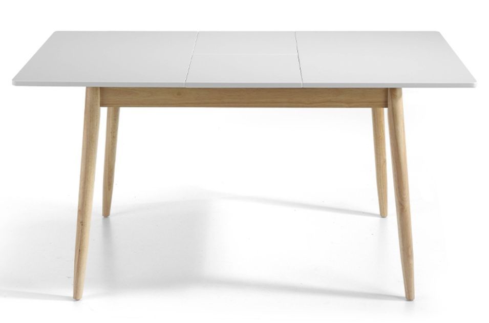 Table à manger extensible blanc mat et bois de chêne Lukan 120 à 160 cm - Photo n°3