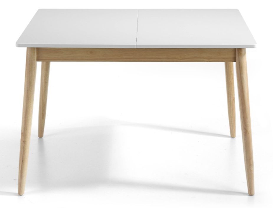 Table à manger extensible blanc mat et bois de chêne Lukan 120 à 160 cm - Photo n°4