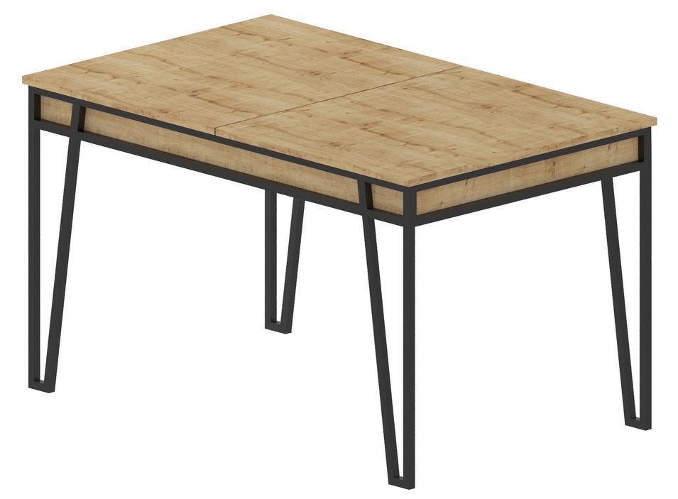 Table à manger extensible bois Chêne clair et métal noir Kasper 130/170 cm - Photo n°1