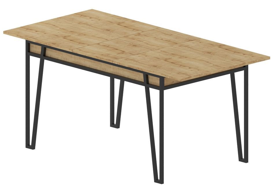 Table à manger extensible bois Chêne clair et métal noir Kasper 130/170 cm - Photo n°4