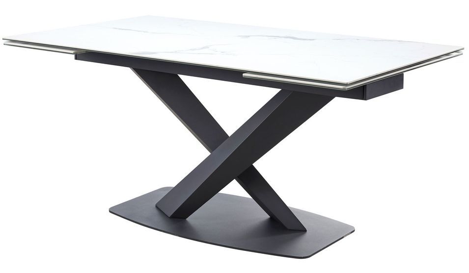 Table à manger extensible céramique effet marbre gris et pieds acier noir Lady 160/240 cm - Photo n°3