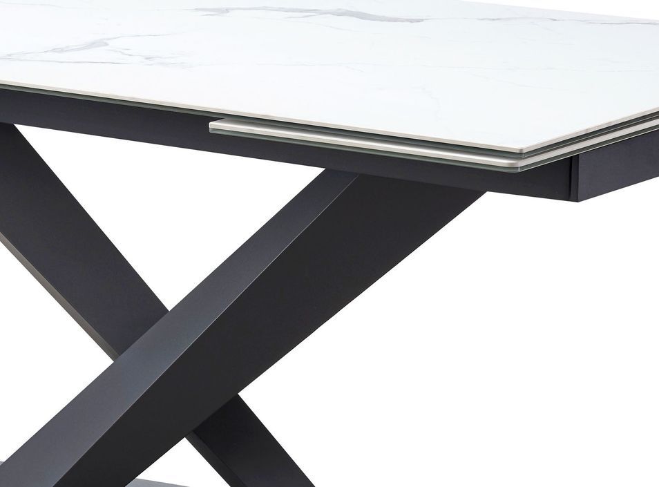 Table à manger extensible céramique effet marbre gris et pieds acier noir Lady 160/240 cm - Photo n°4