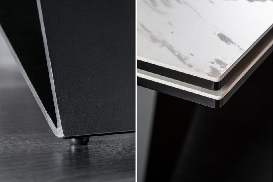 Table à manger extensible céramique effet marbre gris et pieds acier noir Lady 160/240 cm - Photo n°5